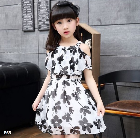 dress anak bunga hitam putih anggun